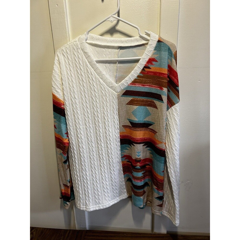 Women’s Aztec Cable Knit Sweater V Neck Women’s XL NWoT